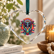 Tie Dye Alien Peace Sign Hippie Glass Ornament - Material: Heart Glass Ornament