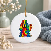 Tie Dye Basset Hound Hippie Animal Glass Ornament - Material: Circle Ceramic Ornament