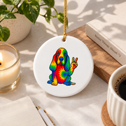 Tie Dye Basset Hound Hippie Animal Glass Ornament - Material: Circle Ceramic Ornament