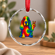 Tie Dye Basset Hound Hippie Animal Glass Ornament - Material: Circle Glass Ornament