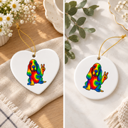 Tie Dye Basset Hound Hippie Animal Glass Ornament - Material: Heart Ceramic Ornament