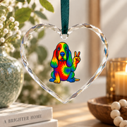 Tie Dye Basset Hound Hippie Animal Glass Ornament - Material: Heart Glass Ornament