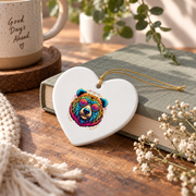 Tie Dye Bear Peace Sign Boho Glass Ornament - Material: Heart Ceramic Ornament