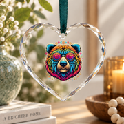 Tie Dye Bear Peace Sign Boho Glass Ornament - Material: Heart Glass Ornament