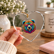 Tie Dye Bear Peace Sign Boho Glass Ornament - Material: Heart Glass Ornament