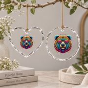 Tie Dye Bear Peace Sign Boho Glass Ornament - Material: Heart Glass Ornament