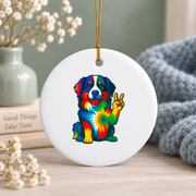 Tie Dye Bernese Mountain Dog Hippie Glass Ornament - Material: Circle Ceramic Ornament