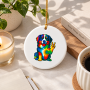 Tie Dye Bernese Mountain Dog Hippie Glass Ornament - Material: Circle Ceramic Ornament