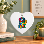 Tie Dye Bernese Mountain Dog Hippie Glass Ornament - Material: Heart Ceramic Ornament