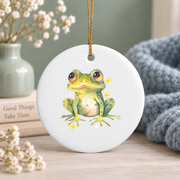 Tie Dye Frog Lover Colorful Animal Glass Ornament - Material: Circle Ceramic Ornament