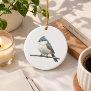 Tiny Puffed Songbird Realistic Bird Glass Ornament - Material: Circle Ceramic Ornament