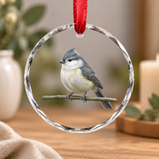 Tiny Puffed Songbird Realistic Bird Glass Ornament - Material: Circle Glass Ornament