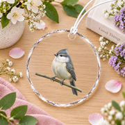 Tiny Puffed Songbird Realistic Bird Glass Ornament - Material: Circle Glass Ornament