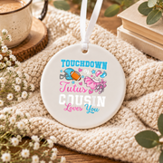 Touchdown Or Tutus Gender Reveal Baby Ceramic Ornament - Material: Circle Ceramic Ornament