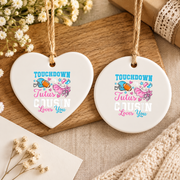 Touchdown Or Tutus Gender Reveal Baby Ceramic Ornament - Material: Heart Ceramic Ornament