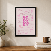 Trendy Bible Verse Wall Art Christian Affirmation Print College Girl Pink Scripture Godly Identity Poster - Format: Black Framed Poster