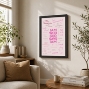 Trendy Bible Verse Wall Art Christian Affirmation Print College Girl Pink Scripture Godly Identity Poster - Format: Black Framed Poster