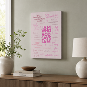 Trendy Bible Verse Wall Art Christian Affirmation Print College Girl Pink Scripture Godly Identity Poster - Format: Stretched Canvas