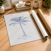 Trendy Christian Coastal Poster Blue and White Bible Verse Print Jesus Vintage Palm Tree Wall Art - Format: Rolled Canvas