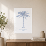 Trendy Christian Coastal Poster Blue and White Bible Verse Print Jesus Vintage Palm Tree Wall Art - Format: Unframed Paper Poster