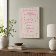 Trendy Christian Print Psalm 16:11 Girly Pink Striped Bible Verse Preppy Artwork Girl Nursery Gift - Format: Stretched Canvas