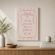 Trendy Christian Print Psalm 16:11 Girly Pink Striped Bible Verse Preppy Artwork Girl Nursery Gift - Format: Stretched Canvas