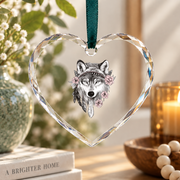 Tribal Wolf Feather Boho Nature Glass Ornament - Material: Heart Glass Ornament