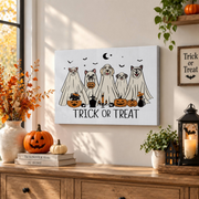 Trick Or Treat Halloween Puppy Ghost Print Cute Fall Wall Art Home Decor Poster - Format: Stretched Canvas