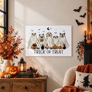 Trick Or Treat Halloween Puppy Ghost Print Cute Fall Wall Art Home Decor Poster - Format: Unframed Paper Poster