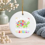 Turtle Autism Awareness Be Happy In Your Own Shell Glass Ornament - Material: Circle Ceramic Ornament