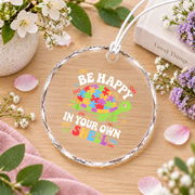 Turtle Autism Awareness Be Happy In Your Own Shell Glass Ornament - Material: Circle Glass Ornament