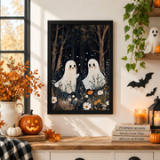 Two Ghosts In Field Vintage Poster Dark Academia Gothic Halloween Wall Art Print - Format: Black Framed Poster