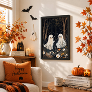Two Ghosts In Field Vintage Poster Dark Academia Gothic Halloween Wall Art Print - Format: Black Framed Poster