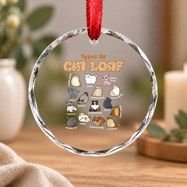 Types Of Cat Loaf Kawaii Kitten Lover Glass Ornament - Material: Circle Glass Ornament