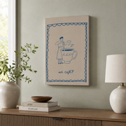 Un Caf� Wall Art French Coffee Poster Aesthetic Coffee Corner Espresso Bar Cart Kitchen Decor - Format: Stretched Canvas