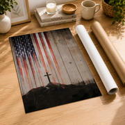 USA Flag Wooden Cross Wall Art Patriotic Poster Modern Home Decor - Format: Rolled Canvas
