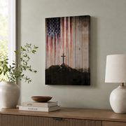 USA Flag Wooden Cross Wall Art Patriotic Poster Modern Home Decor - Format: Stretched Canvas