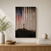 USA Flag Wooden Cross Wall Art Patriotic Poster Modern Home Decor - Format: Stretched Canvas
