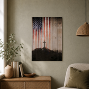 USA Flag Wooden Cross Wall Art Patriotic Poster Modern Home Decor - Format: Unframed Paper Poster