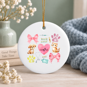 Veterinary Medicine Coquette Bow Vet Gift Decoration Glass Ornament - Material: Circle Ceramic Ornament