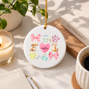 Veterinary Medicine Coquette Bow Vet Gift Decoration Glass Ornament - Material: Circle Ceramic Ornament