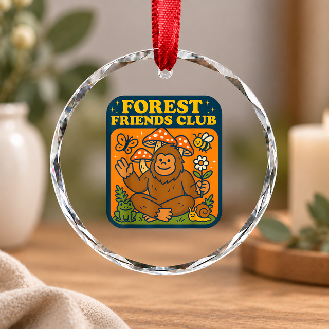 Vintage Bigfoot Mushroom Forest Cottagecore Glass Ornament - Material: Circle Glass Ornament