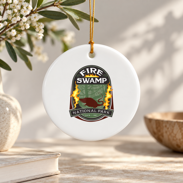 Vintage Camping Hiking Mountain Adventure Ceramic Ornament - Material: Circle Ceramic Ornament
