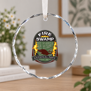 Vintage Camping Hiking Mountain Adventure Ceramic Ornament - Material: Circle Glass Ornament
