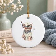 Vintage Cat Playing Golf Golfer Lover Glass Ornament - Material: Circle Ceramic Ornament