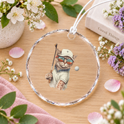 Vintage Cat Playing Golf Golfer Lover Glass Ornament - Material: Circle Glass Ornament