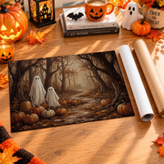 Vintage Ghost Pumpkin Patch Halloween Canvas Spooky Autumn Forest Wall Art - Format: Rolled Canvas