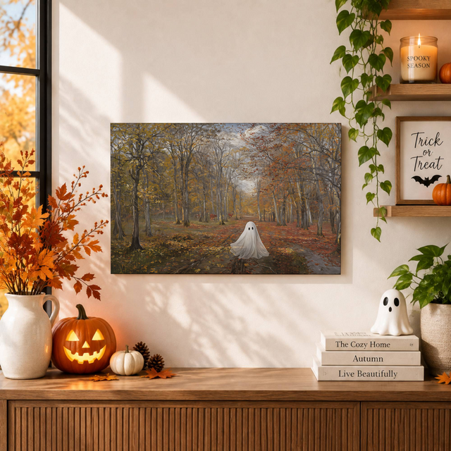 Vintage Halloween Ghost Print Cute Spooky Wall Art Fall Gothic Home Decor Artwork - Format: Unframed Paper Poster