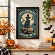 Vintage Halloween Party Poster Retro Trick Or Treat Nostalgic Seasonal Wall Art Print - Format: Black Framed Poster