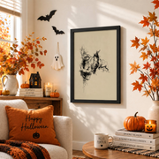 Vintage Halloween Witch Frog Sketch Print Spooky Toad Drawing Gothic Animal Wall Art - Format: Black Framed Poster